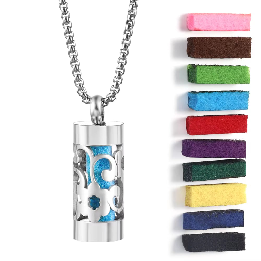 New Stainless Steel Aromatherapy Perfume Necklace Essential Oil Diffuser Flowers Hollow Pendant Spiral Open Charm Women Jewelry