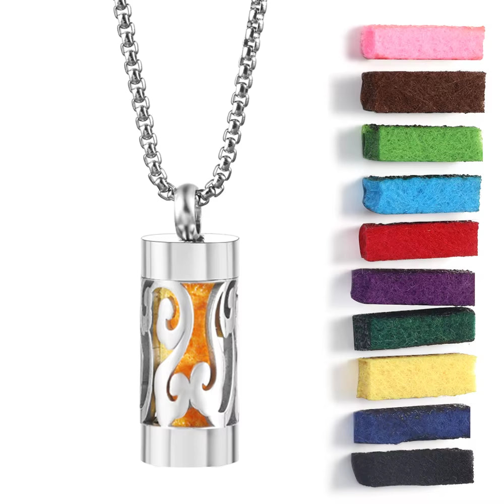 New Stainless Steel Aromatherapy Perfume Necklace Essential Oil Diffuser Flowers Hollow Pendant Spiral Open Charm Women Jewelry