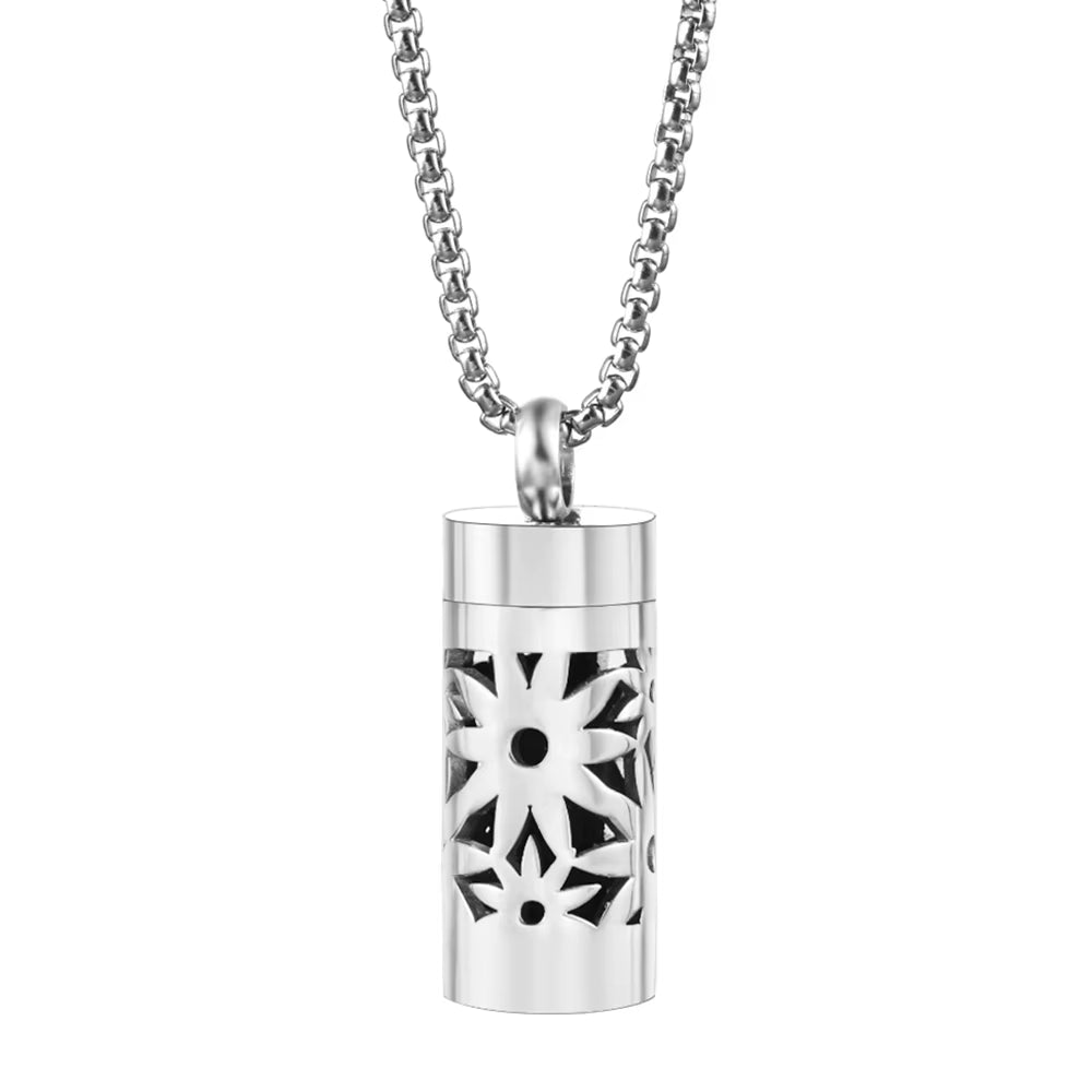 New Stainless Steel Aromatherapy Perfume Necklace Essential Oil Diffuser Flowers Hollow Pendant Spiral Open Charm Women Jewelry