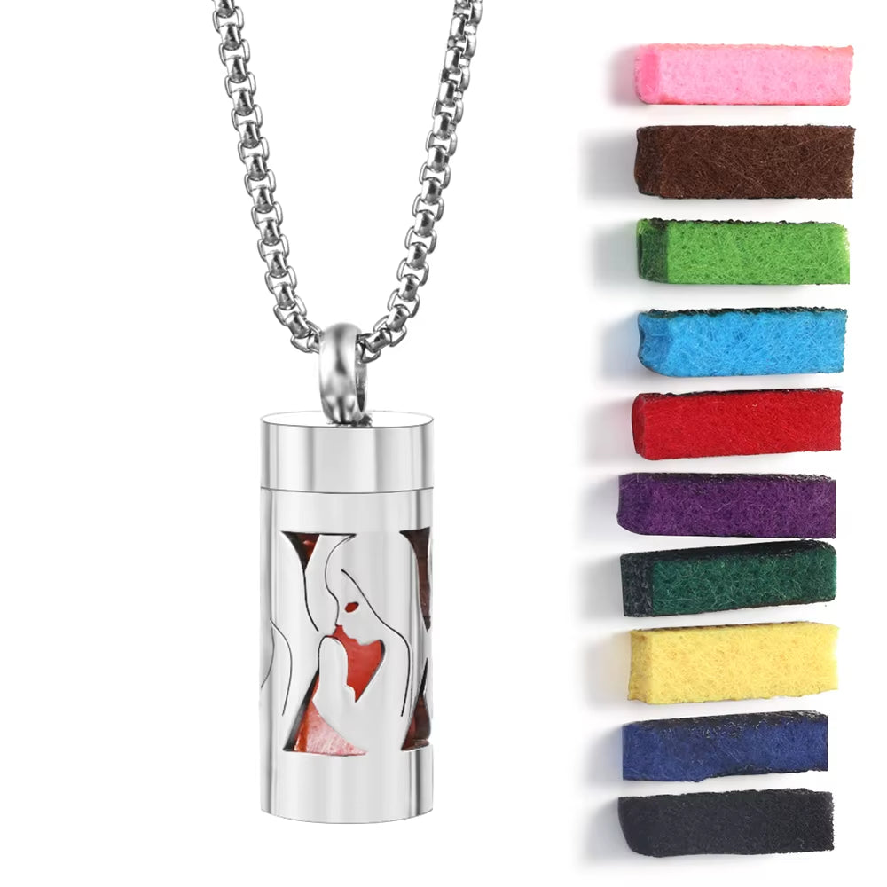 New Stainless Steel Aromatherapy Perfume Necklace Essential Oil Diffuser Flowers Hollow Pendant Spiral Open Charm Women Jewelry