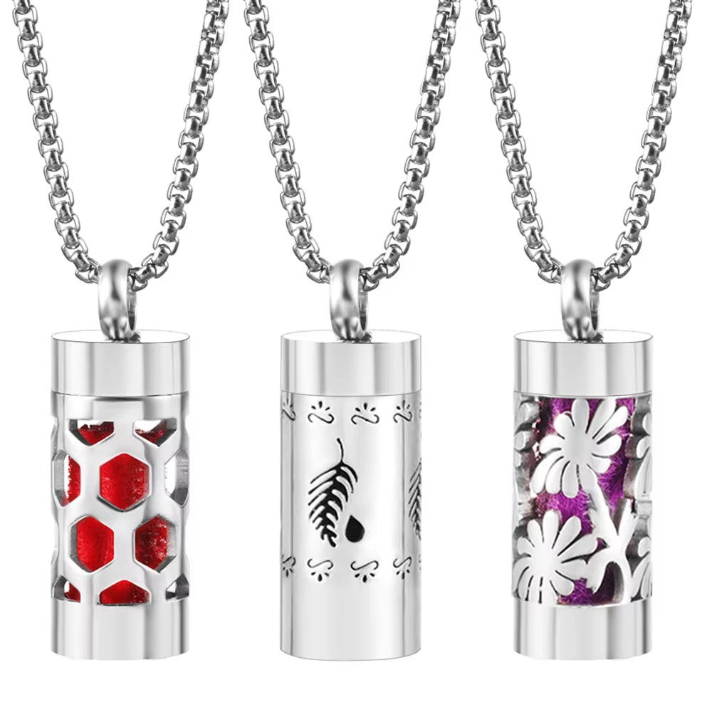 New Stainless Steel Aromatherapy Perfume Necklace Essential Oil Diffuser Flowers Hollow Pendant Spiral Open Charm Women Jewelry