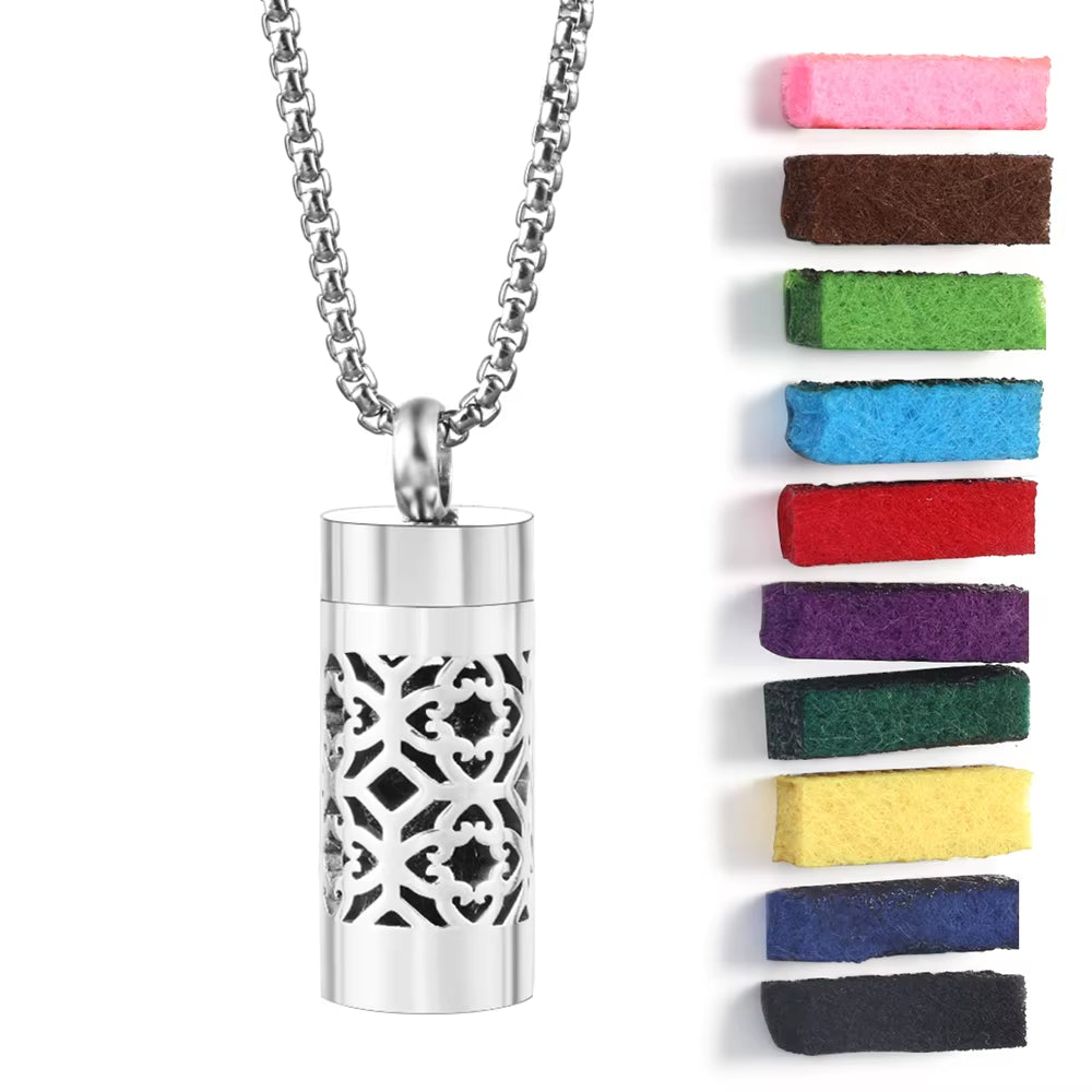 New Stainless Steel Aromatherapy Perfume Necklace Essential Oil Diffuser Flowers Hollow Pendant Spiral Open Charm Women Jewelry