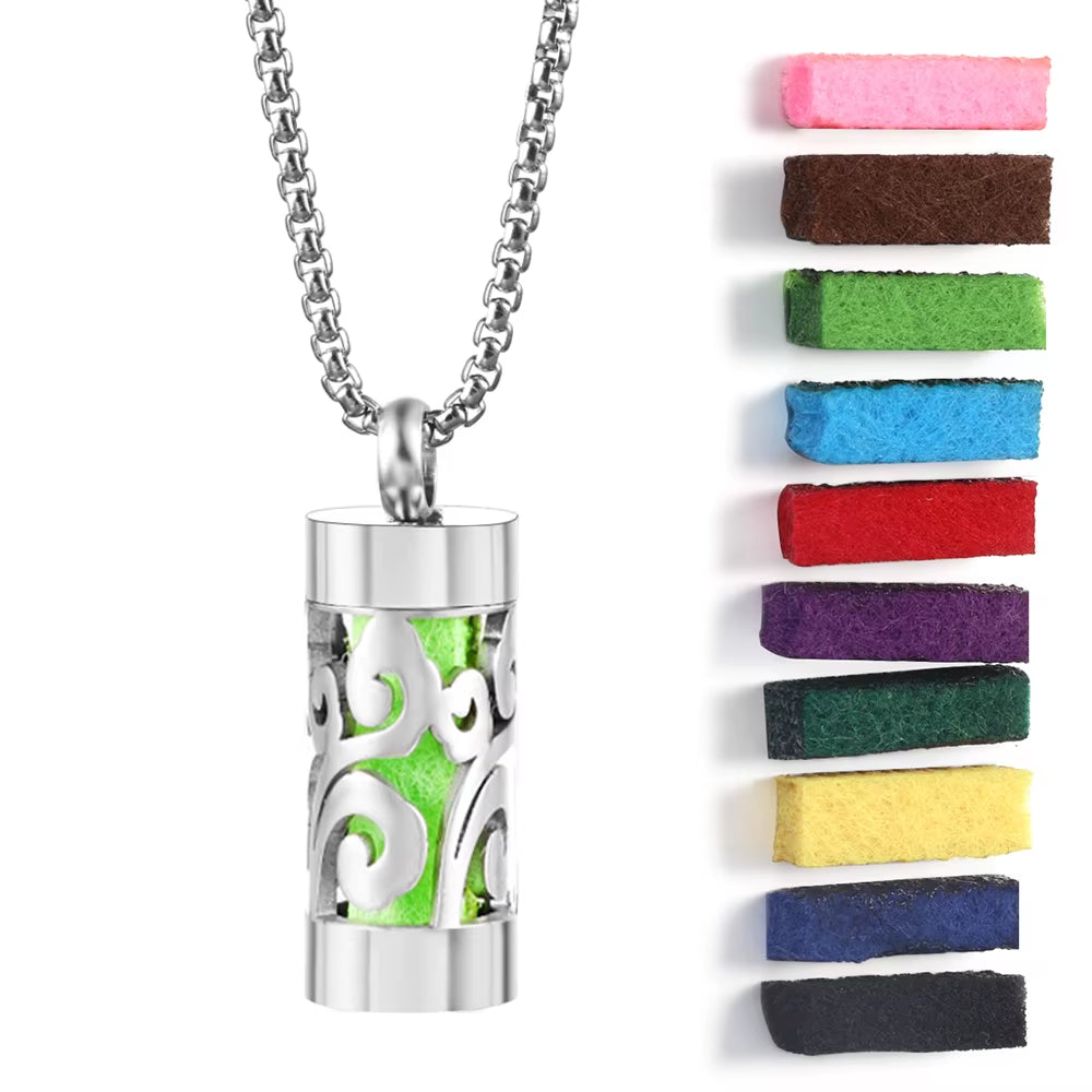 New Stainless Steel Aromatherapy Perfume Necklace Essential Oil Diffuser Flowers Hollow Pendant Spiral Open Charm Women Jewelry